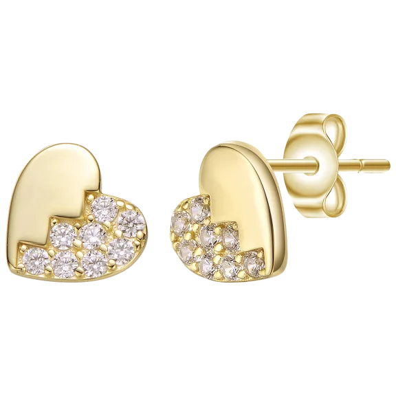Stella Valentino Sterling Silver 14K Gold Plated Cubic Zirconia Heart Earrings
