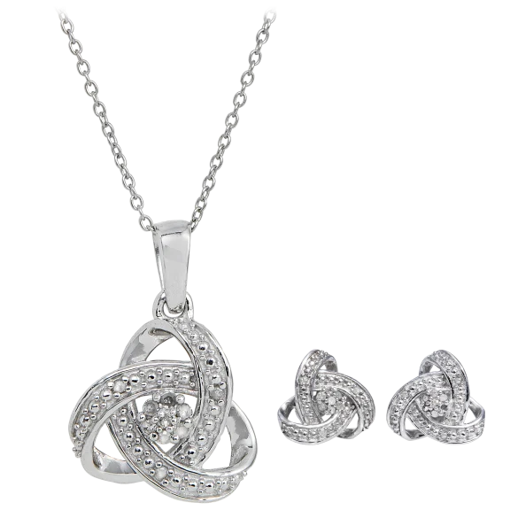 Savvy Cie .10ctw Diamond Earrings or Necklace - Love Knot Style