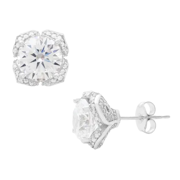 Savvy Cie 4.00 Carat TW CZ Ruffled Stud Earrings in Platinum-Plated