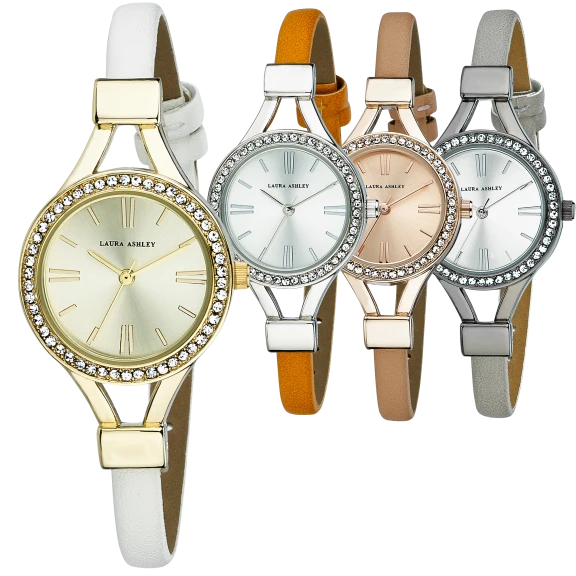 Laura Ashley Thin Strap with Crystal Bezel Watch