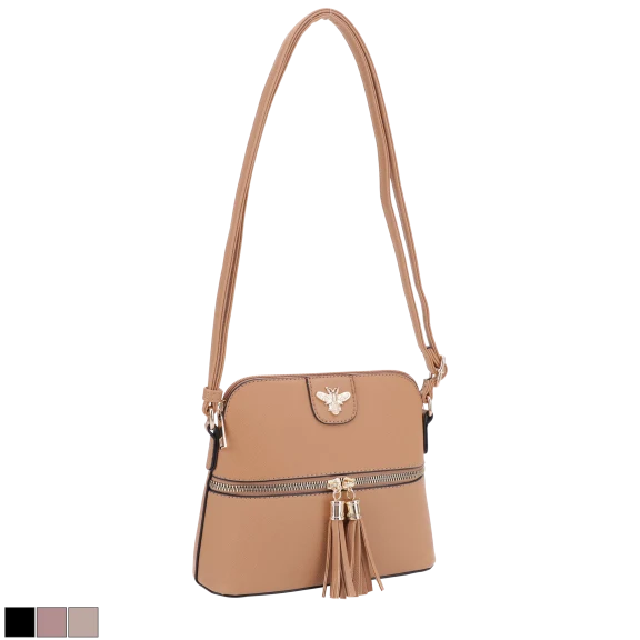 Malibu Skye Saffiano Dome Crossbody With Bee Ornament