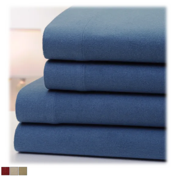 Bibb Home 4-Piece Solid 100% Cotton Flannel Sheet Set
