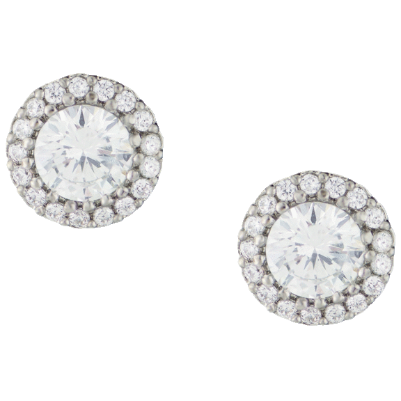 Kenneth Jay Lane 4 CTTW Round with Pave CZ Halo Post Earrings