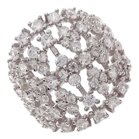 Savvy Cie 18K White Gold Sterling Silver Lace Simulated Diamond Ring