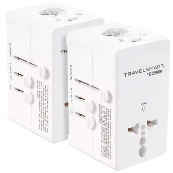 2-Pack: TravelSmart by Conair All-in-1 Adapter with Nightlight and USB Port