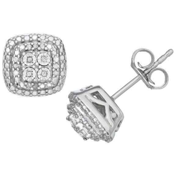 Kiran Jewels Sterling Silver Cube 1/10 ctw Diamond Earrings
