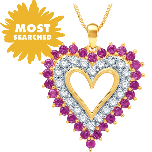 Diamond Muse Lab Created Ruby & White Sapphire Studded Heart Pendant Necklace