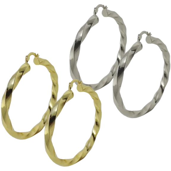 Savvy Cie 14K 2.5" Twist Hoop Earrings