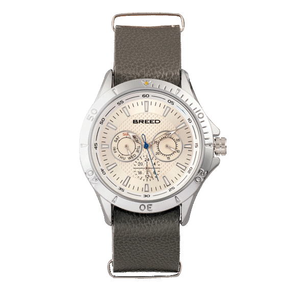 Breed Dixon Leather-Band Watch with Day and Date Display