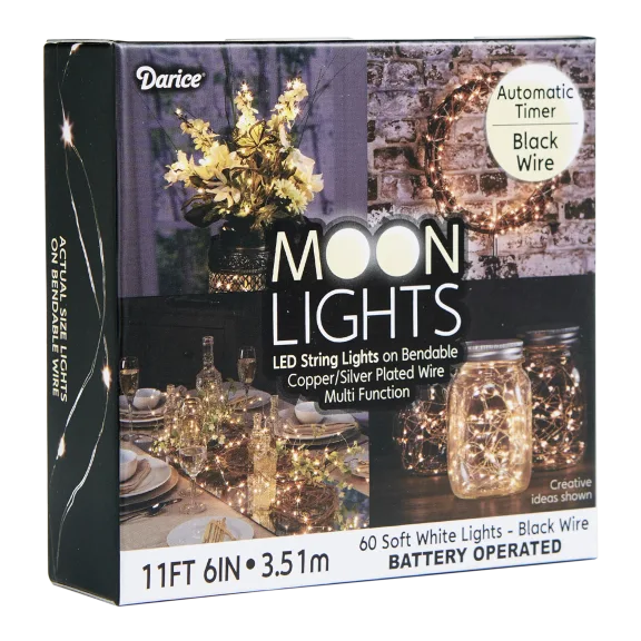 Darice Moon Lights 60ct White Twinkling With Black Wire (10ft)