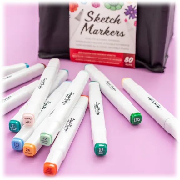 American Crafts Dual Tip 80-Piece Sketch Alcohol Marker Set in Storage Case