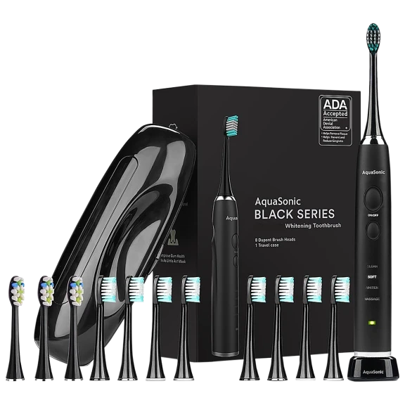 AquaSonic Black Series Ultra Whitening Toothbrush with Bonus Brush Heads