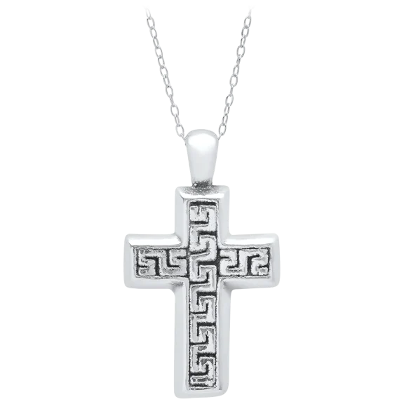 Pori Jewelers .925 Sterling Silver Detailed Cross Charm Pendant Necklace
