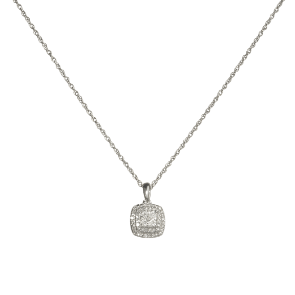 Brilliant Diamonds 1/10 Carat TW Double Halo Diamond Illusion Pendant Necklace