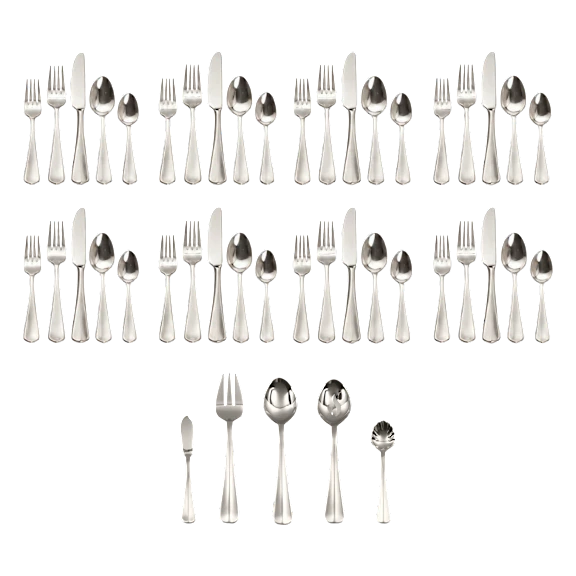 Kitchinox Georgetown 45-Piece Mirrored Stainless Flatware Set