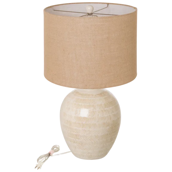 Glitzhome Cream Ceramic Table Lamp With Burlap Shade