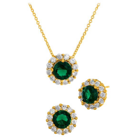 Savvy Cie Lab Created Emerald Earring & Pendant Set