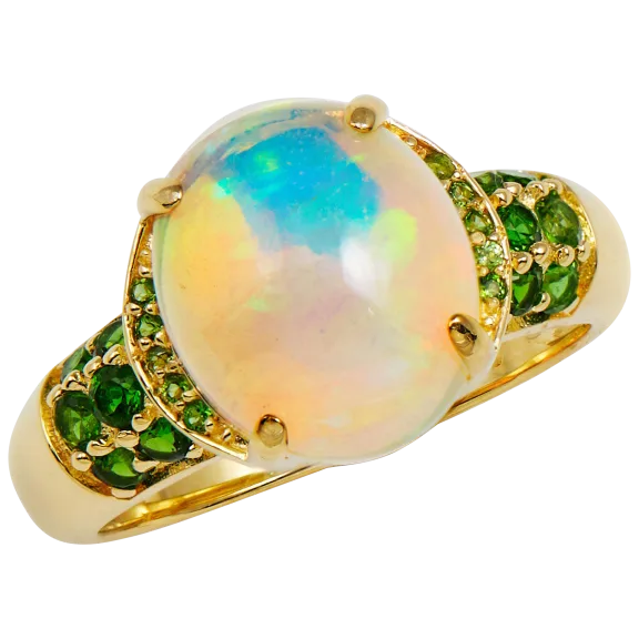 Savvy Cie Genuine Ethiopian Opal And Chrome Diopside Ring