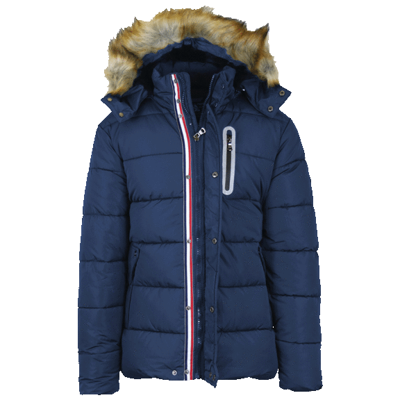 Men's Heavyweight Striped Parka Jacket with Detachable Hood