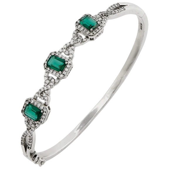Savvy Cie 18K Rhodium Plated Emerald Bangle Bracelet