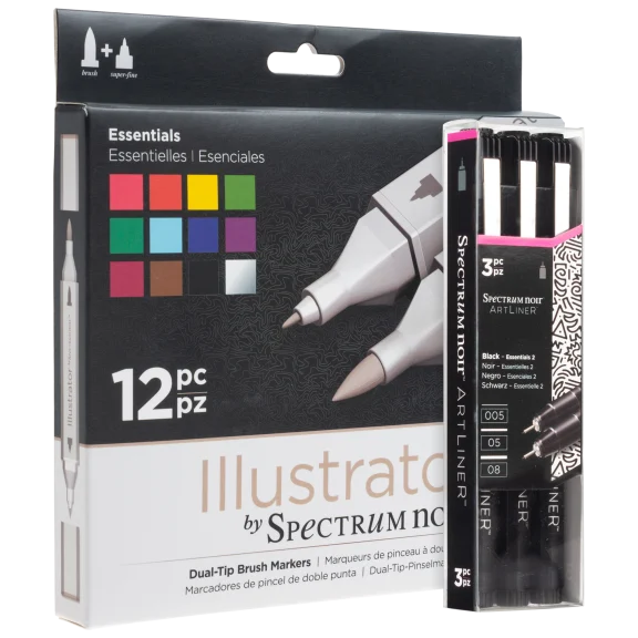 Spectrum Noir 12-Pack Illustrator Markers + Fine Line Pens