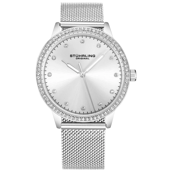 Stuhrling Women's Original Mesh Bracelet with Silver Dial Watch