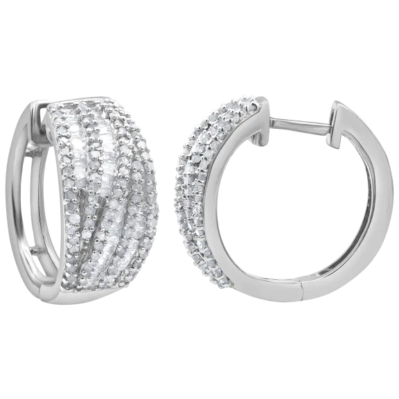 Diamond Muse 1 Carat TW Sterling Silver Genuine Diamond Twist Hoop Earrings