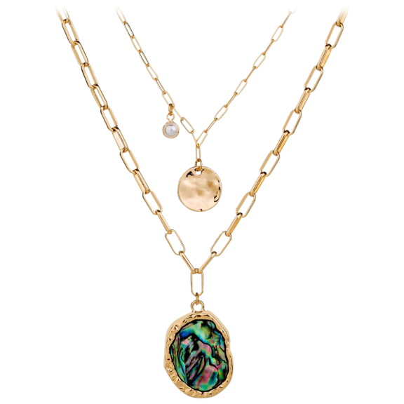 Hollywood Sensation Layered 14K Gold Chain Necklace with Abalone Shell Pendant