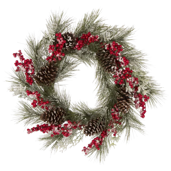 Glitzhome 24"D Flocked Pinecone & Berry Wreath