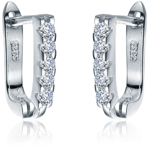 Sterling & CZ with Platinum Plated Huggie Earrings