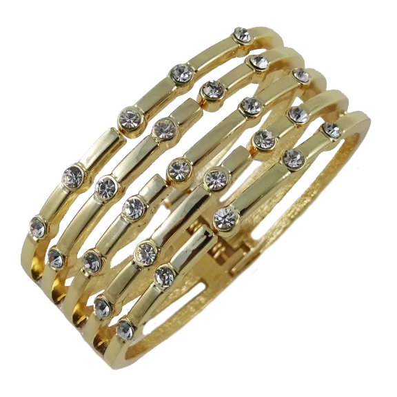 Savvy Cie 18K Wide Hinged Swarovski Crystal Bangle