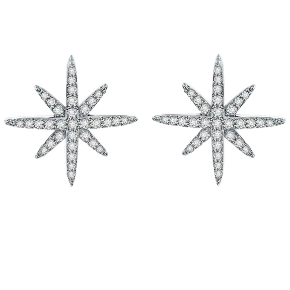Hollywood Sensation Star Stud Earrings Cubic Zirconia in White Gold-Plated