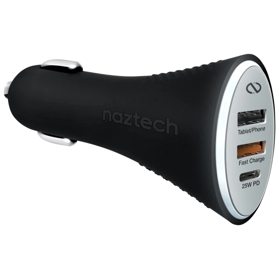 Naztech Power T3 Xtreme Car Charger with 25W USB-C PD & 2 USB-A Outlets