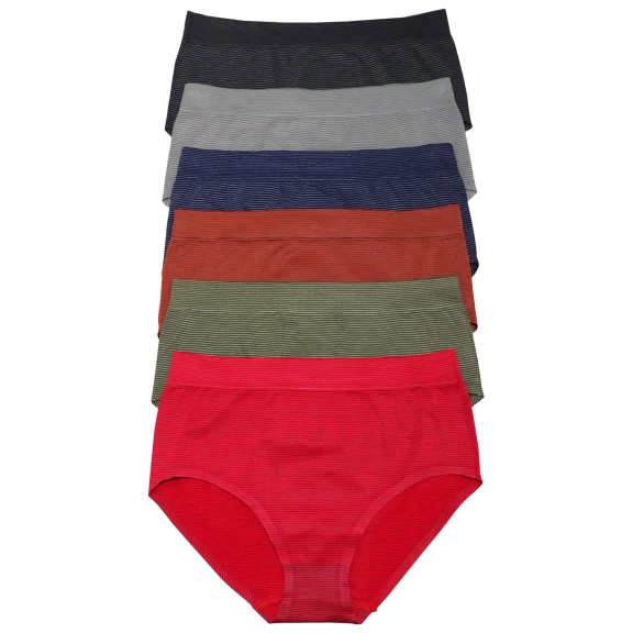 6-Pack: Angelina Seamless Mid-Rise Brief Panties with Stripes Print