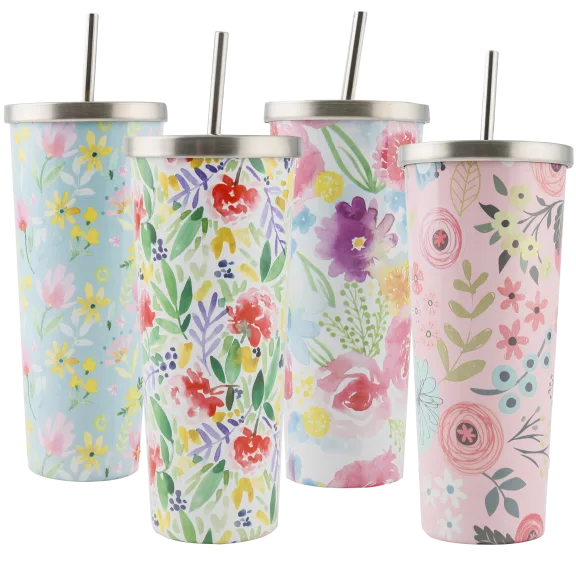 2-Pack: Cambridge Stainless Steel Floral Tumblers