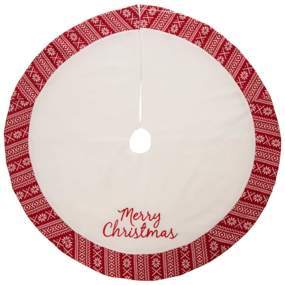 Glitzhome 48"D White Fleece Christmas Tree Skirt - Merry Christmas