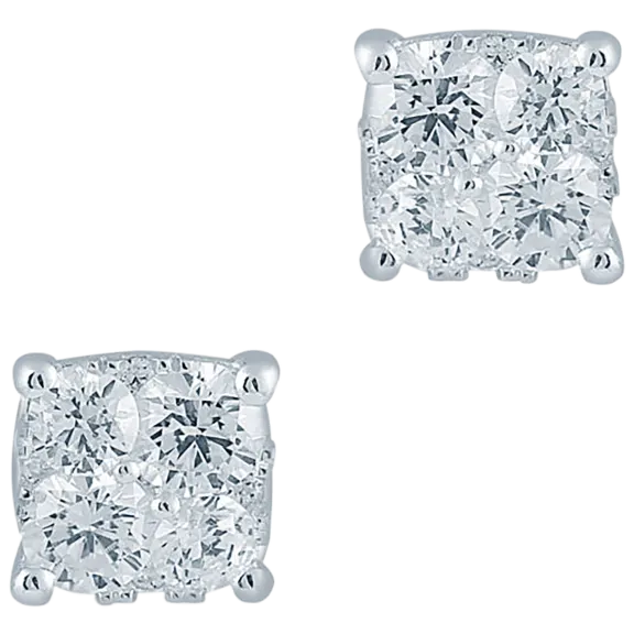 Fifth and Fine 1 Carat Cushion Natural Diamond Stud Earrings