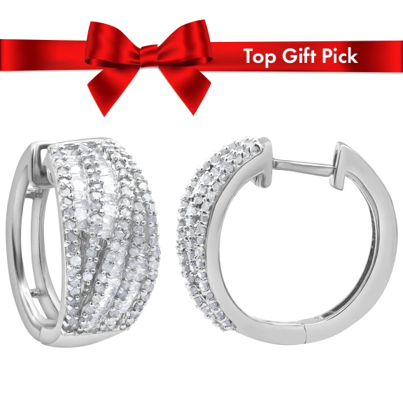 Diamond Muse 1 Carat TW Sterling Silver Genuine Diamond Twist Hoop Earrings