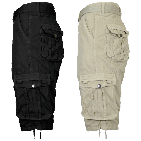 Blu Rock 2-Pack Men's Distressed Cotton Cargo Belted Shorts