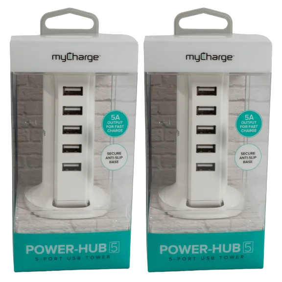 2-Pack: MyCharge Power-Hub 5 5-Port USB Tower