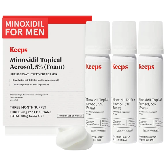 3-Pack: Keeps Extra Strength 5% Minoxidil for Men Topical Foam