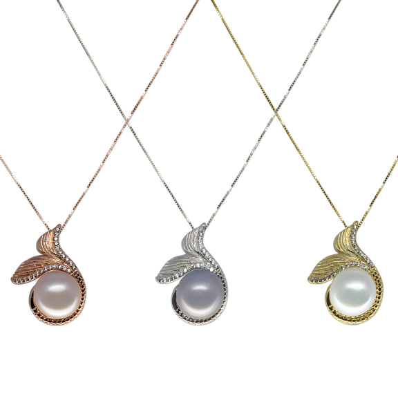 MERMAID BEACH COLLECTION Make Waves Diamond Pavé 18K Gold Pearl Pendant