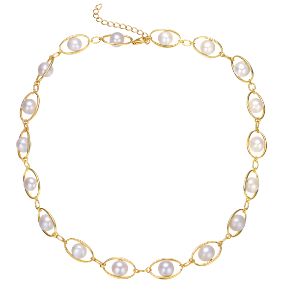 Stella Valentino Sterling Silver 14K Gold Plated Freshwater Pearl Necklace