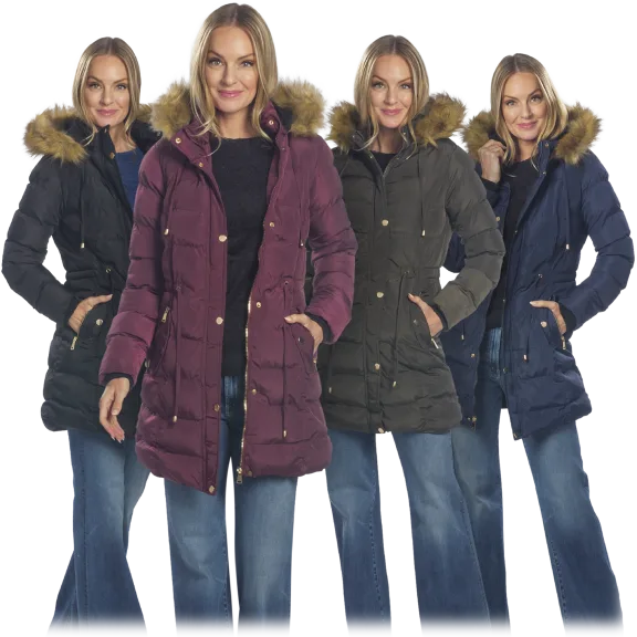 Celsius Hooded Puffer Coat With Fleece Lining & Gold Trim