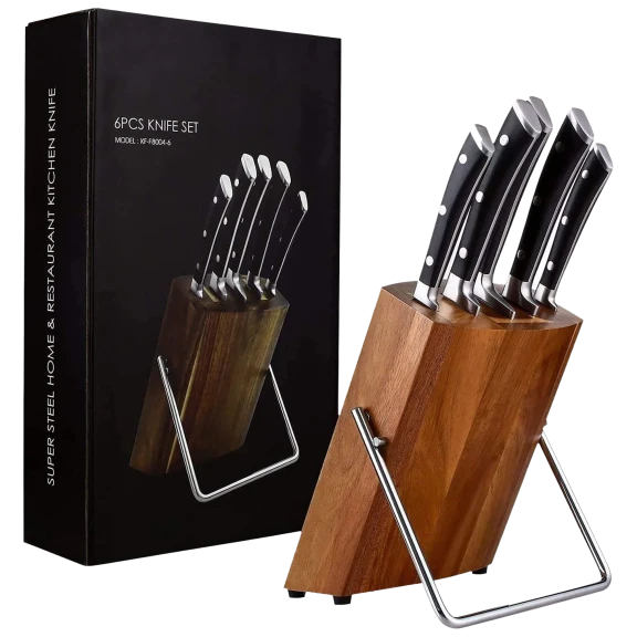 6-Piece Set: AICOOK German Stainless Steel Kitchen Knife Set with Knife Block