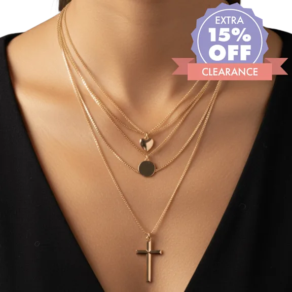 LOREN + OLIVIA Cross Multi Layer Necklace