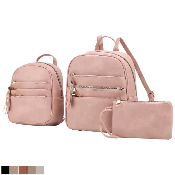 MKF Collection Roxane Vegan Leather Backpack with Mini Backpack & Wristlet Pouch