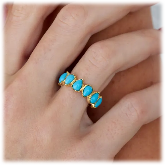 Savvy Cie Gold Plated Simulated Turquoise Eternity Band Ring