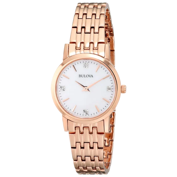 Bulova Quartz Diamond Rose Gold-Tone Ladies Watch in Stainless Steel