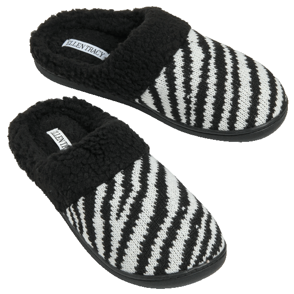 Ellen Tracy Women Knit Slipper with Sherpa Collar